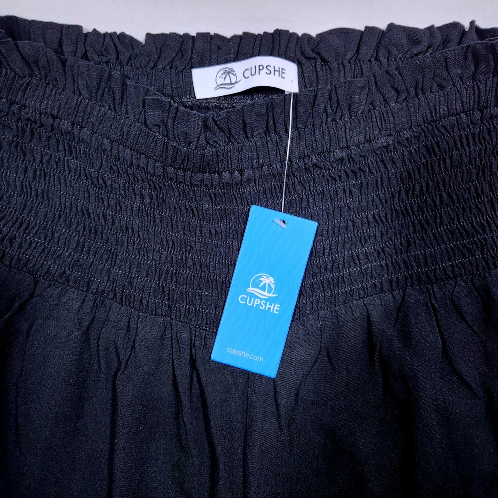 NWT CUPSHE Women Pants Smocked Waist Wide Leg Loose Fit Pant Casual Beach Size S - Picture 4 of 9